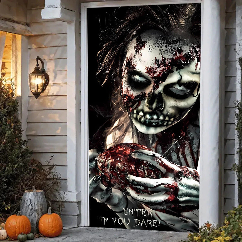 Cross-Border New Halloween Background Cloth High-End Atmosphere Door Cover Holiday Indoor Door Decoration Hanging Cloth Door Width Customization