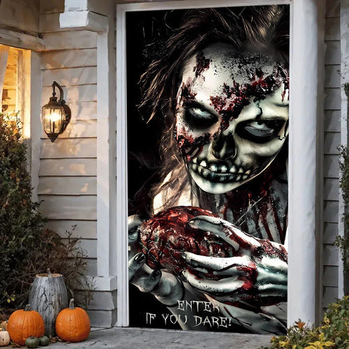 Cross-Border New Halloween Background Cloth High-End Atmosphere Door Cover Holiday Indoor Door Decoration Hanging Cloth Door Width Customization