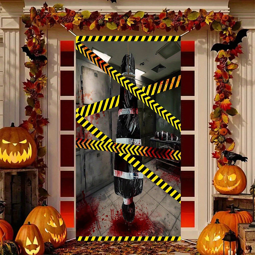 Cross-Border New Halloween Background Cloth High-End Atmosphere Door Cover Holiday Indoor Door Decoration Hanging Cloth Door Width Customization