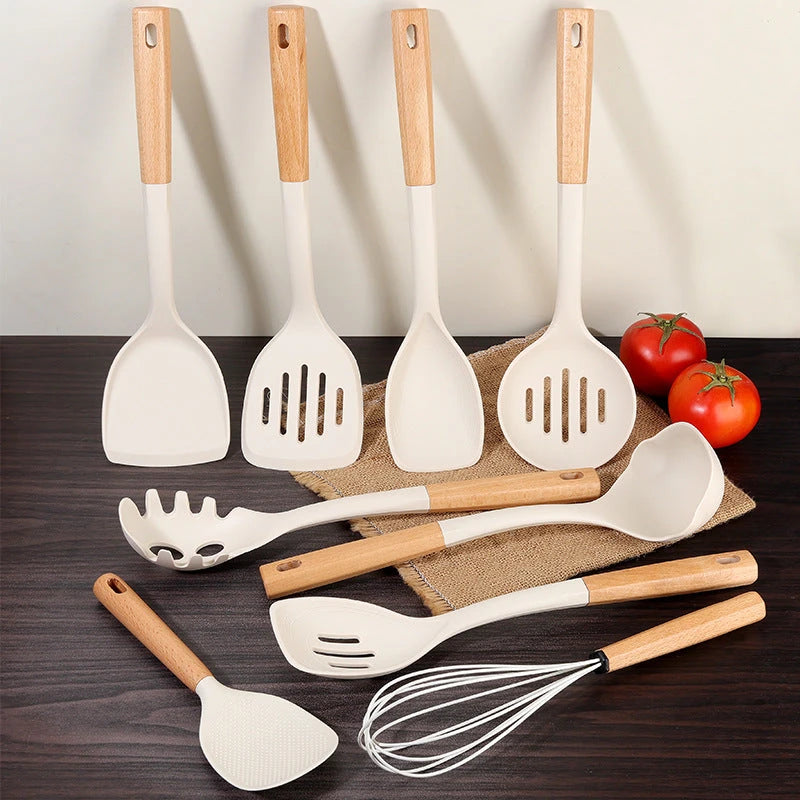 Wooden Handle Silicone Kitchen Utensil Set