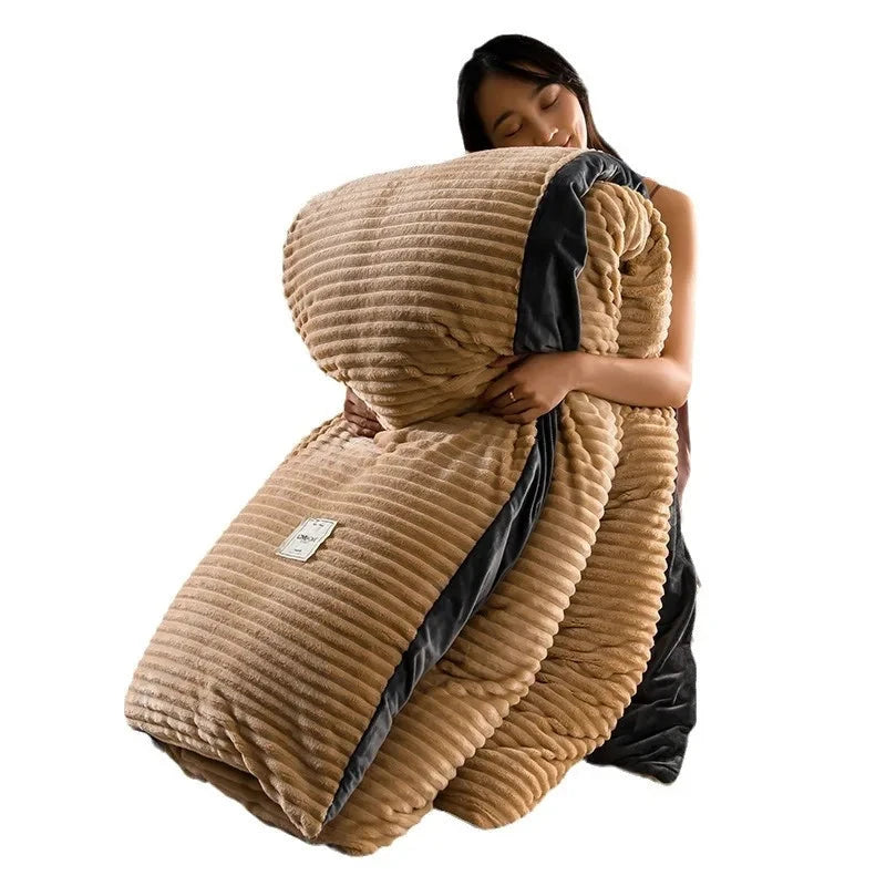 New Cross-Border Winter 400gsm Magic Milk Fleece Solid Quilted Breathable Eco-Friendly Duvet Cover