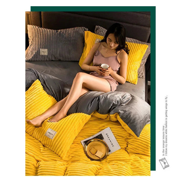 New Cross-Border Winter 400gsm Magic Milk Fleece Solid Quilted Breathable Eco-Friendly Duvet Cover