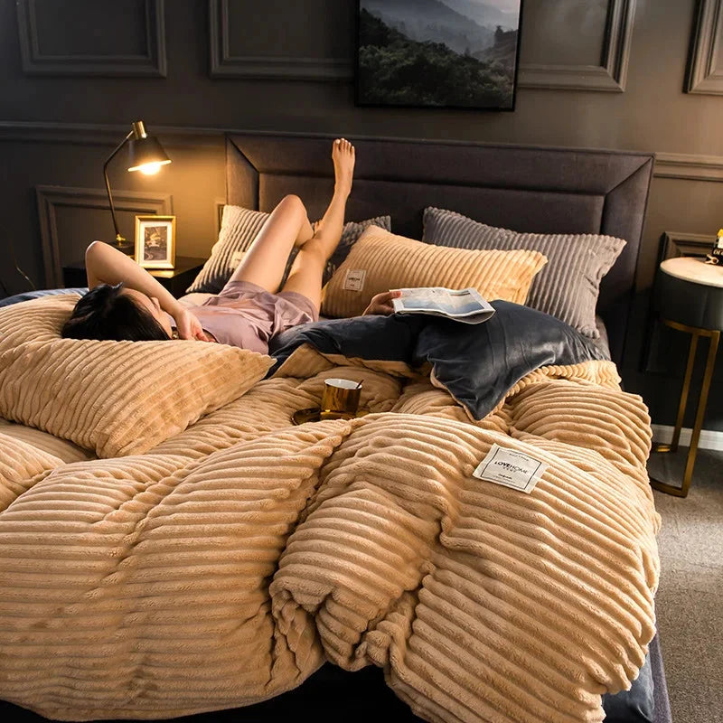 New Cross-Border Winter 400gsm Magic Milk Fleece Solid Quilted Breathable Eco-Friendly Duvet Cover