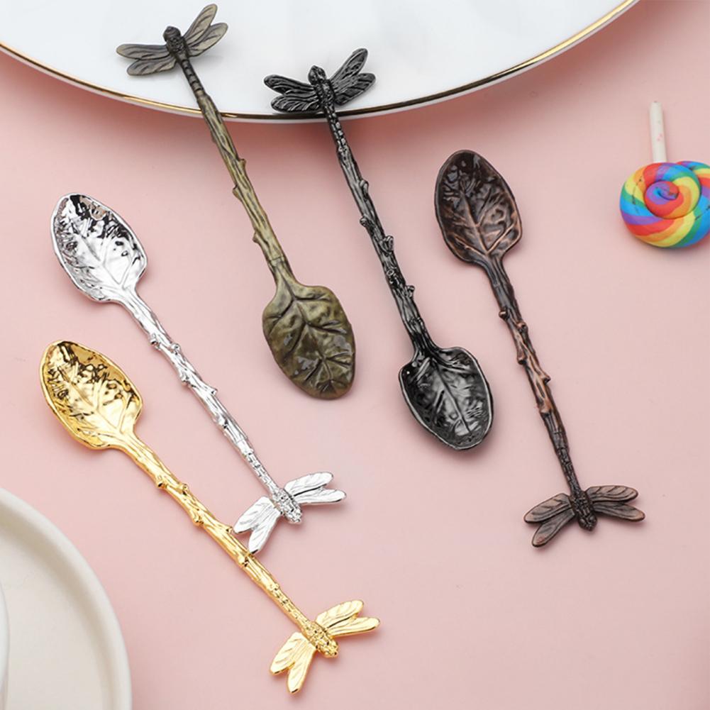 Retro Forest Style Dragonfly Leaf Dessert Spoon