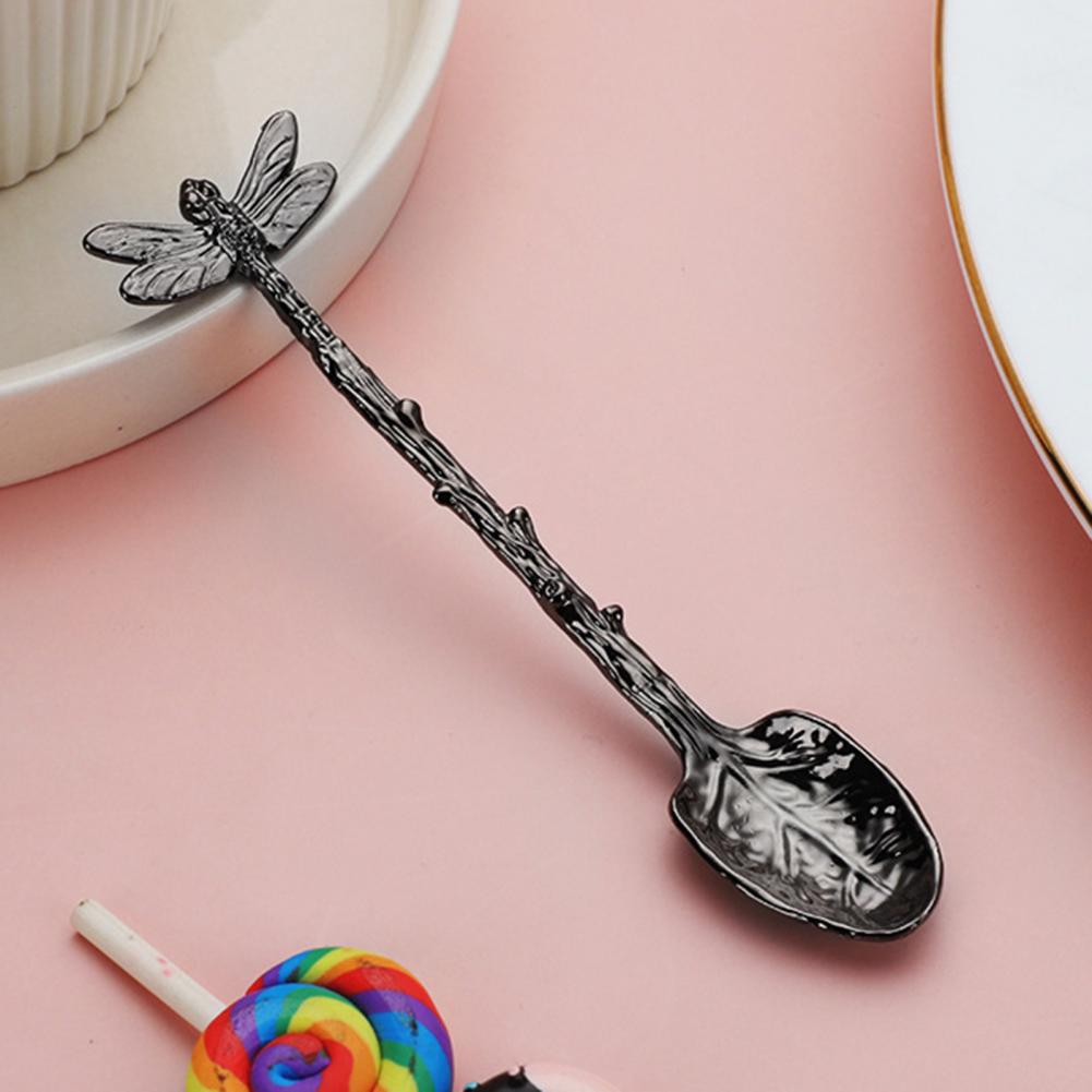Retro Forest Style Dragonfly Leaf Dessert Spoon