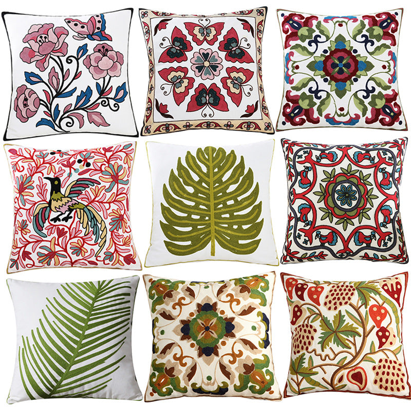 Embroidered Floral Cushion Cover for Home Decor